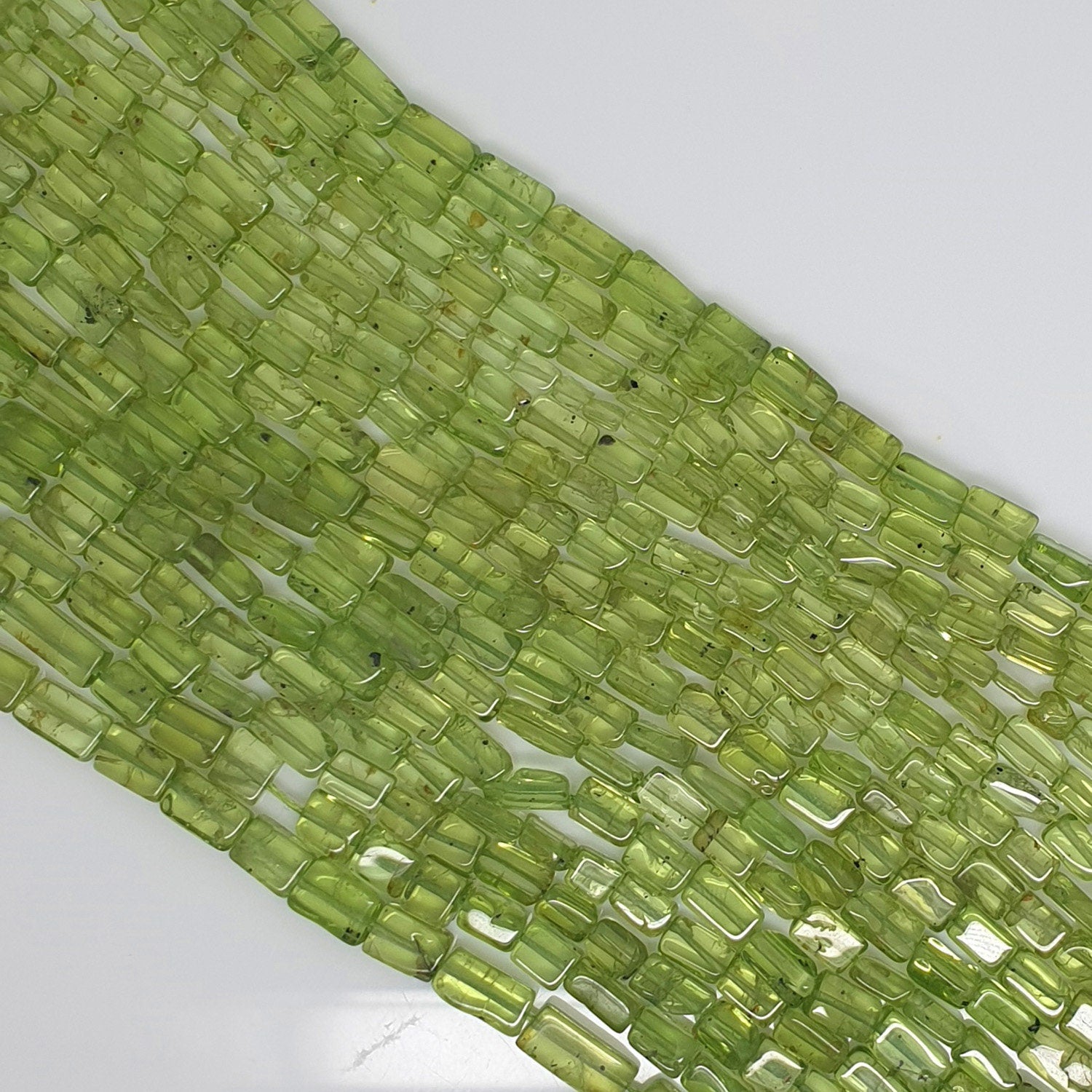 13" St Peridot Smooth Brick Prism Beads 6x4mm.Approx.-Strand 35cm