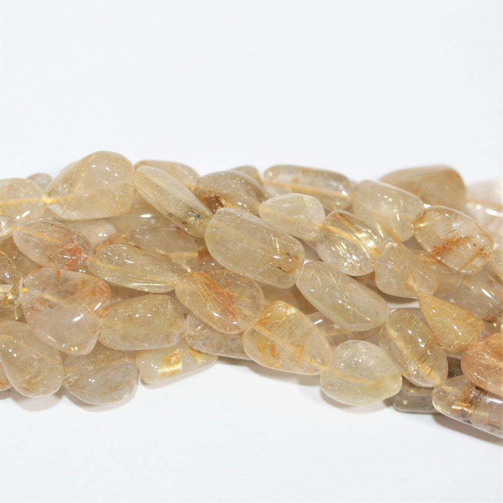 13" St Rutilated Quartz Smooth Nugget Beads 10-20mm. Approx.- Strand 33cm.