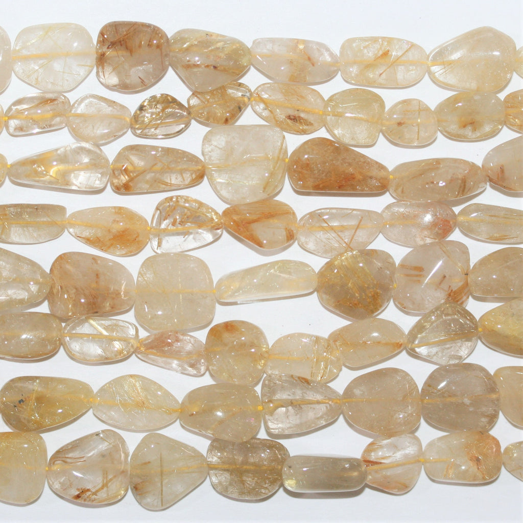 13" St Rutilated Quartz Smooth Nugget Beads 10-20mm. Approx.- Strand 33cm.