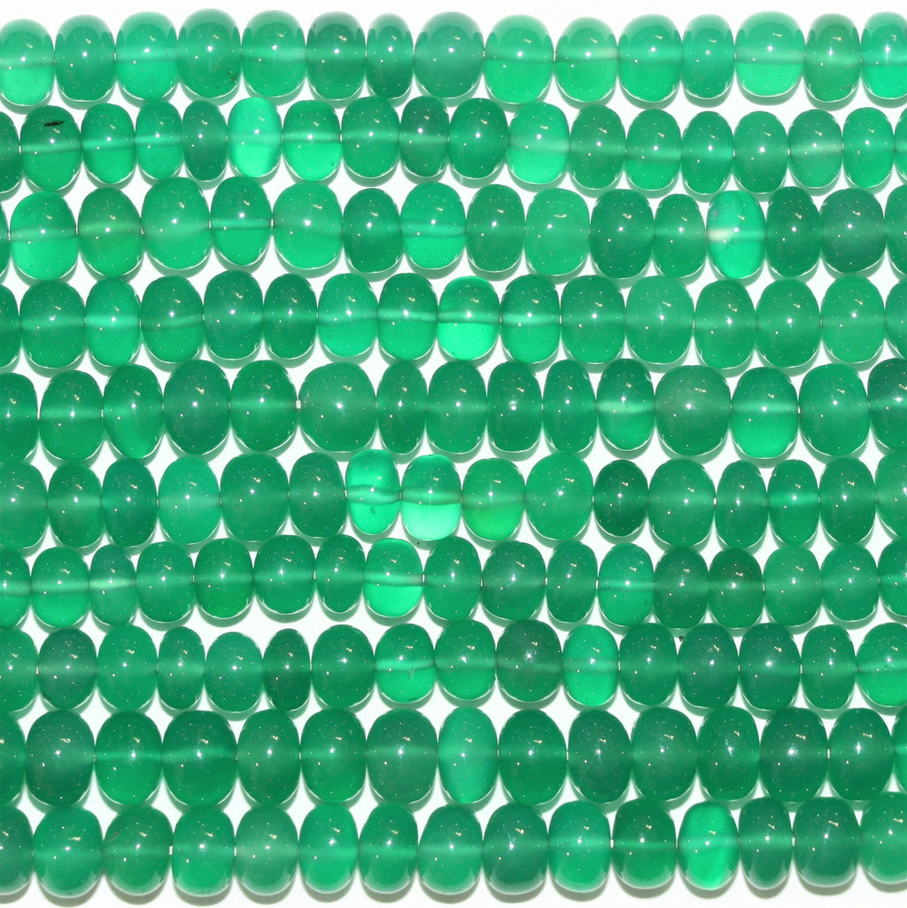 Cuentas redondas lisas de ónix verde San de 16" de 8 x 5 mm - Hilo de 40 cm.