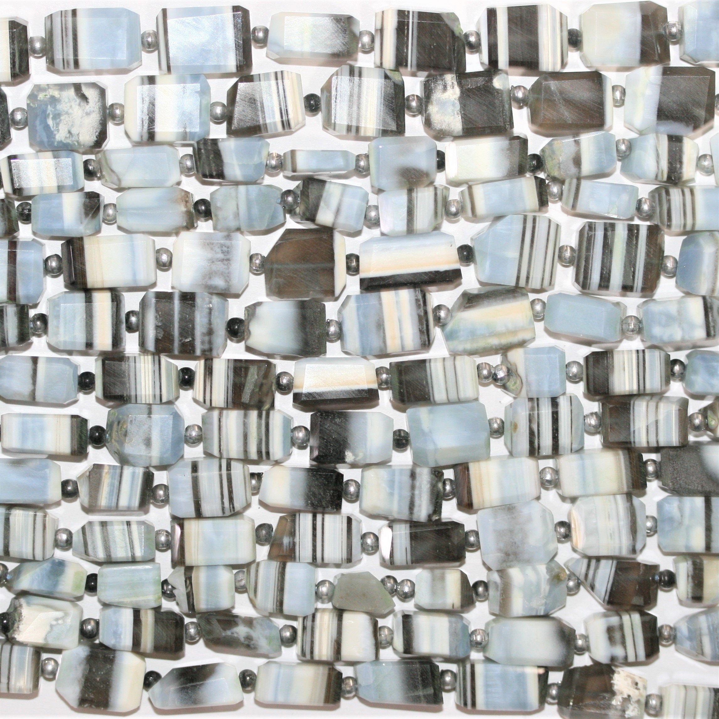 10" St Blue Opal Faceted Rectangle Beads  11x6-14x8mm. Approx.- Strand 26cm.