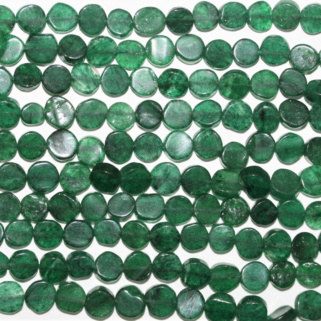 Perles plates lisses en aventurine St. Green de 14 pouces, 6-7 mm - Brin de 37 cm.