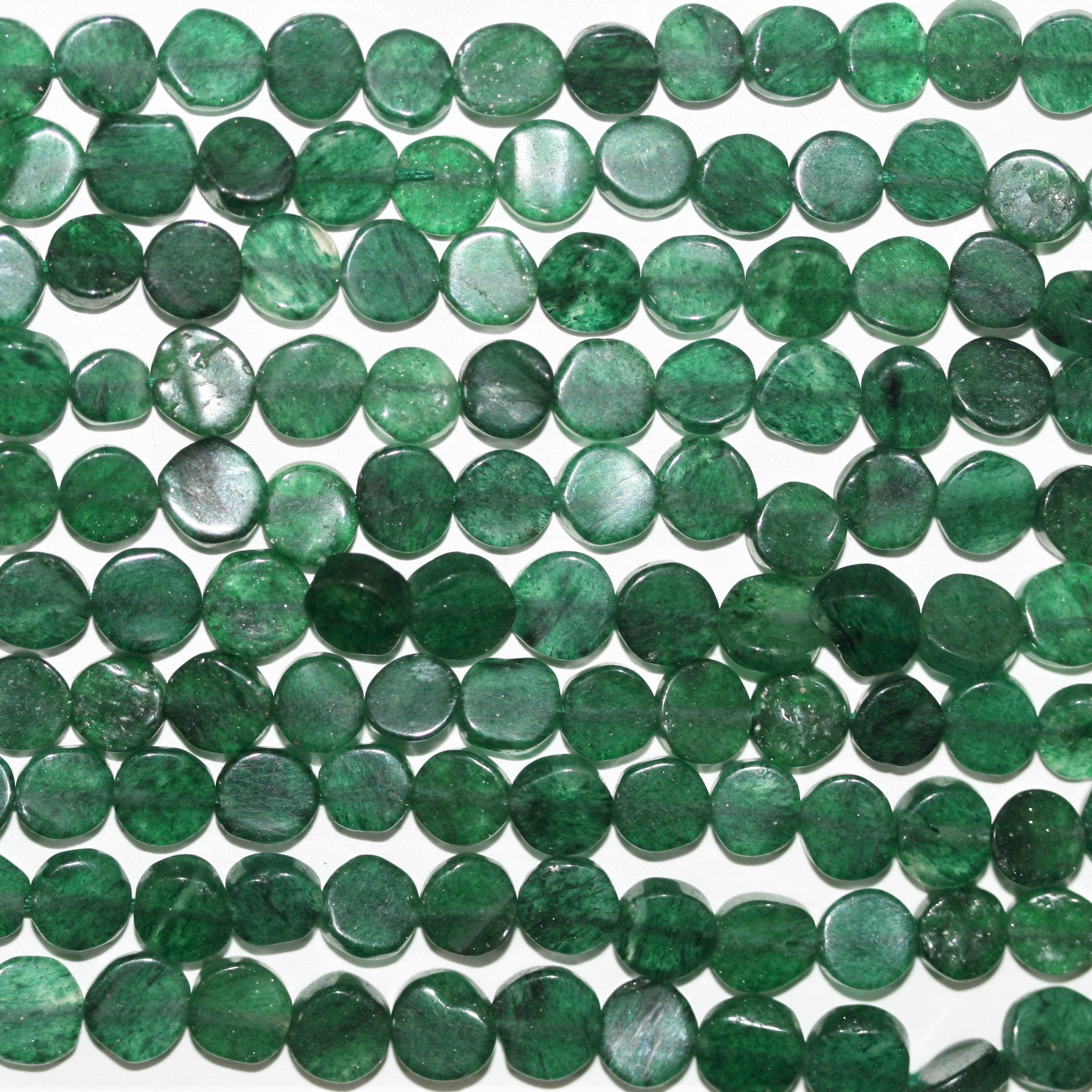 Perles plates lisses en aventurine St. Green de 14 pouces, 6-7 mm - Brin de 37 cm.