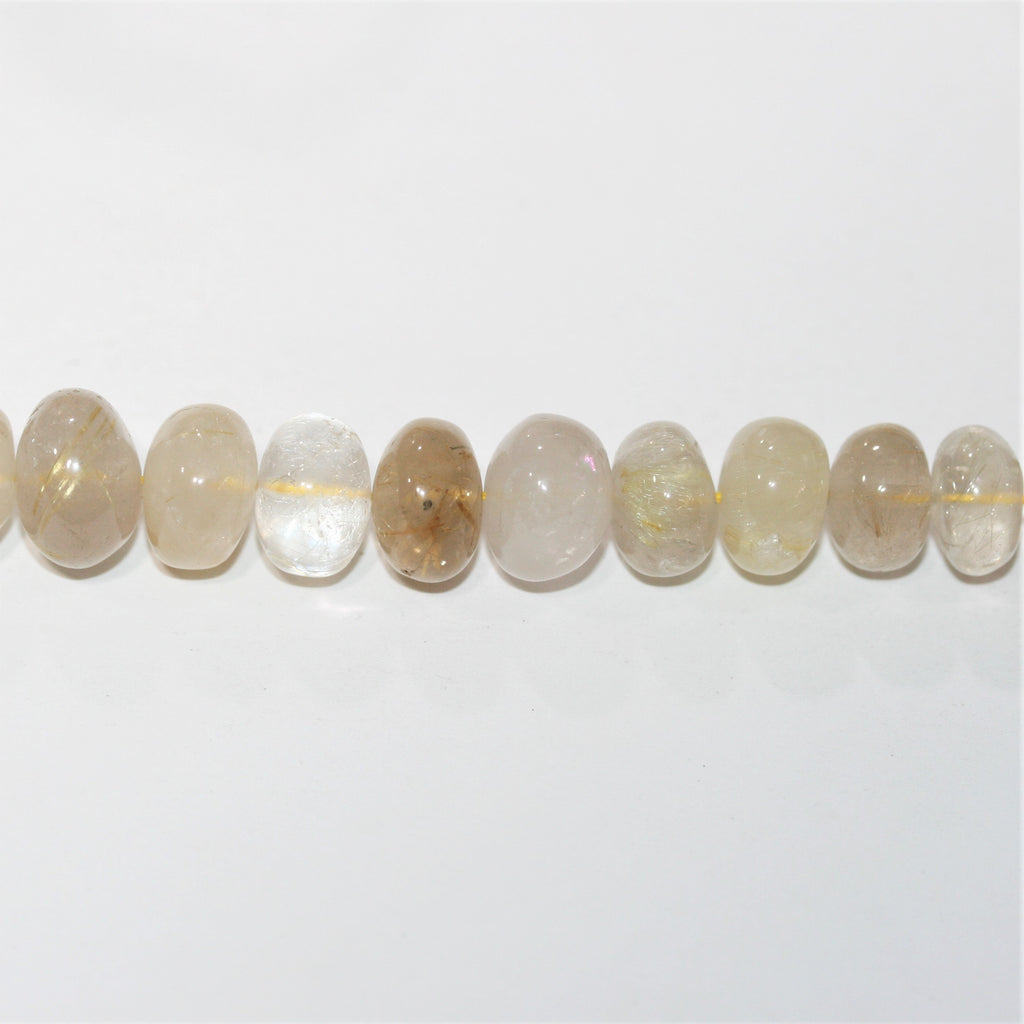 Cuentas redondas lisas graduadas de cuarzo rutilado de 16", 7,5 x 5-11 x 8 mm. Aprox. - Hilo de 40 cm.