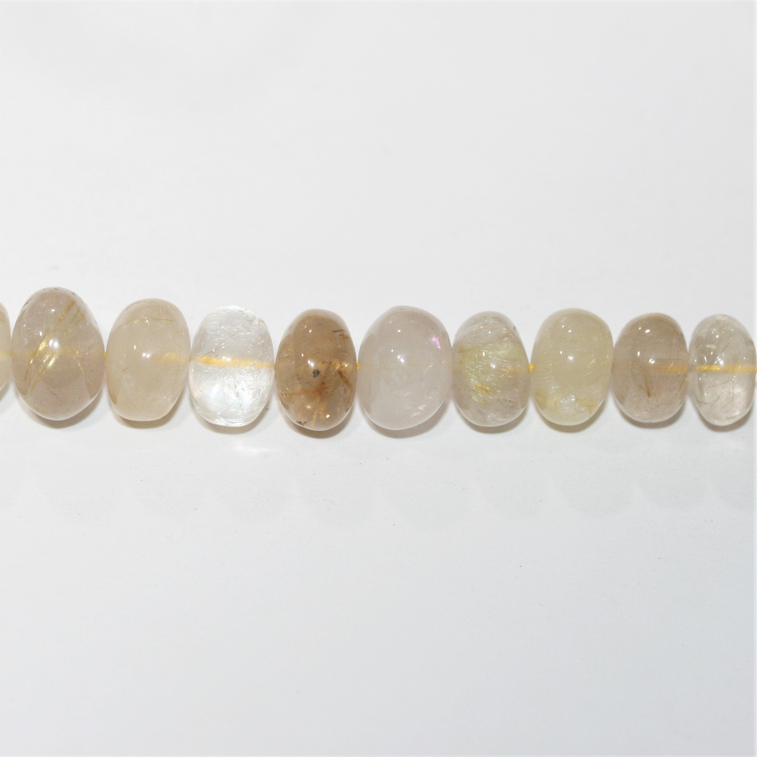 Cuentas redondas lisas graduadas de cuarzo rutilado de 16", 7,5 x 5-11 x 8 mm. Aprox. - Hilo de 40 cm.
