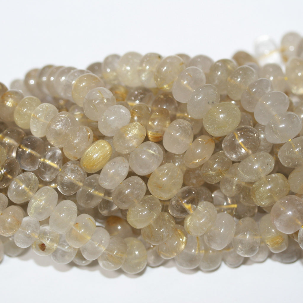 Cuentas redondas lisas graduadas de cuarzo rutilado de 16", 7,5 x 5-11 x 8 mm. Aprox. - Hilo de 40 cm.