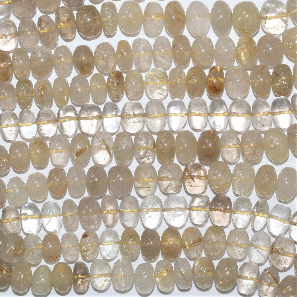 Cuentas redondas lisas graduadas de cuarzo rutilado de 16", 7,5 x 5-11 x 8 mm. Aprox. - Hilo de 40 cm.