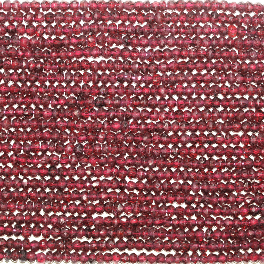 13" St Garnet Faceted Rondelle Beads 4x3mm.- Strand 33cm.
