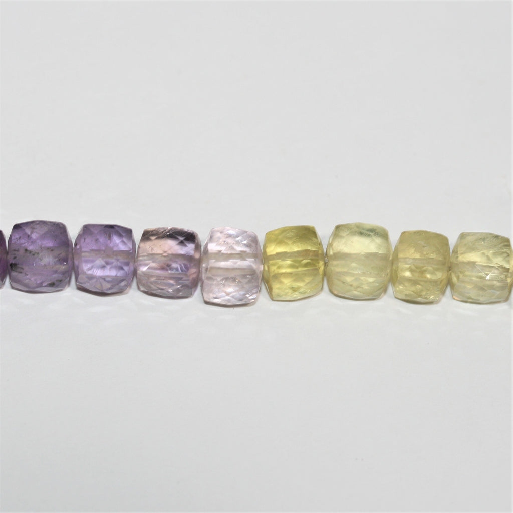 10" St Amethyst- Lemon Quartz Faceted Cube Beads 8-9mm.- Strand 26cm.