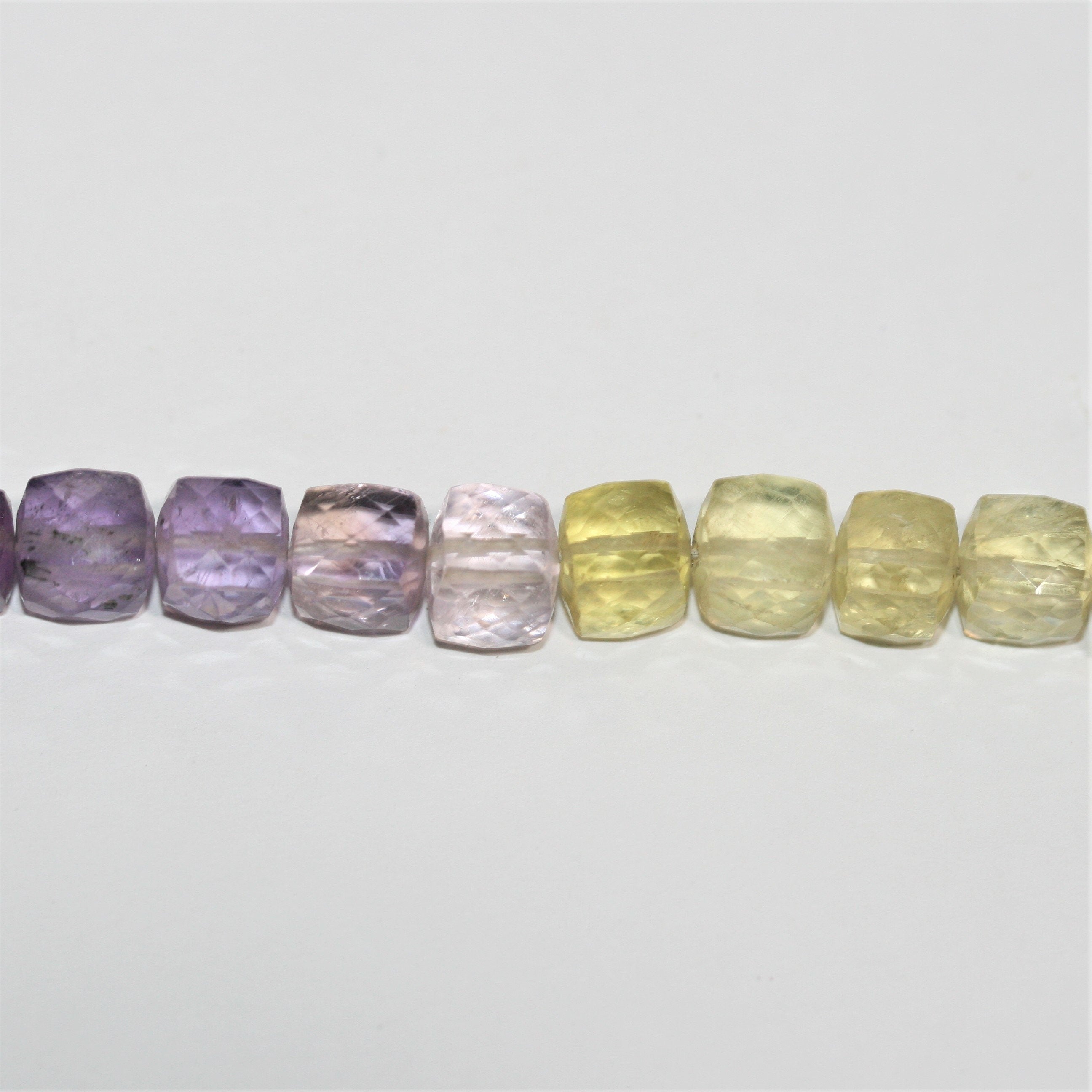 10" St Amethyst- Lemon Quartz Faceted Cube Beads 8-9mm.- Strand 26cm.
