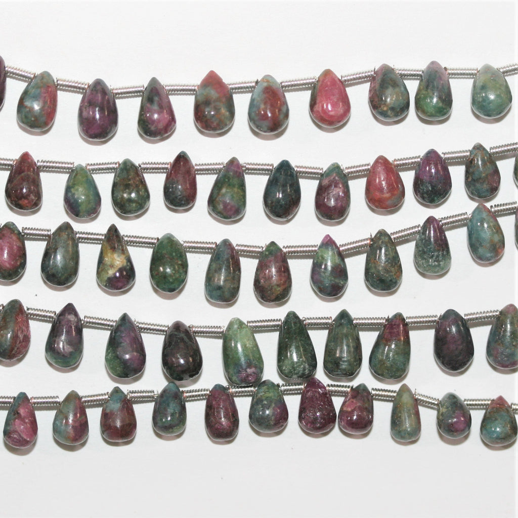 Perles en goutte lisses St Ruby Zoisite 8" 8x5mm.- Brin 20cm.
