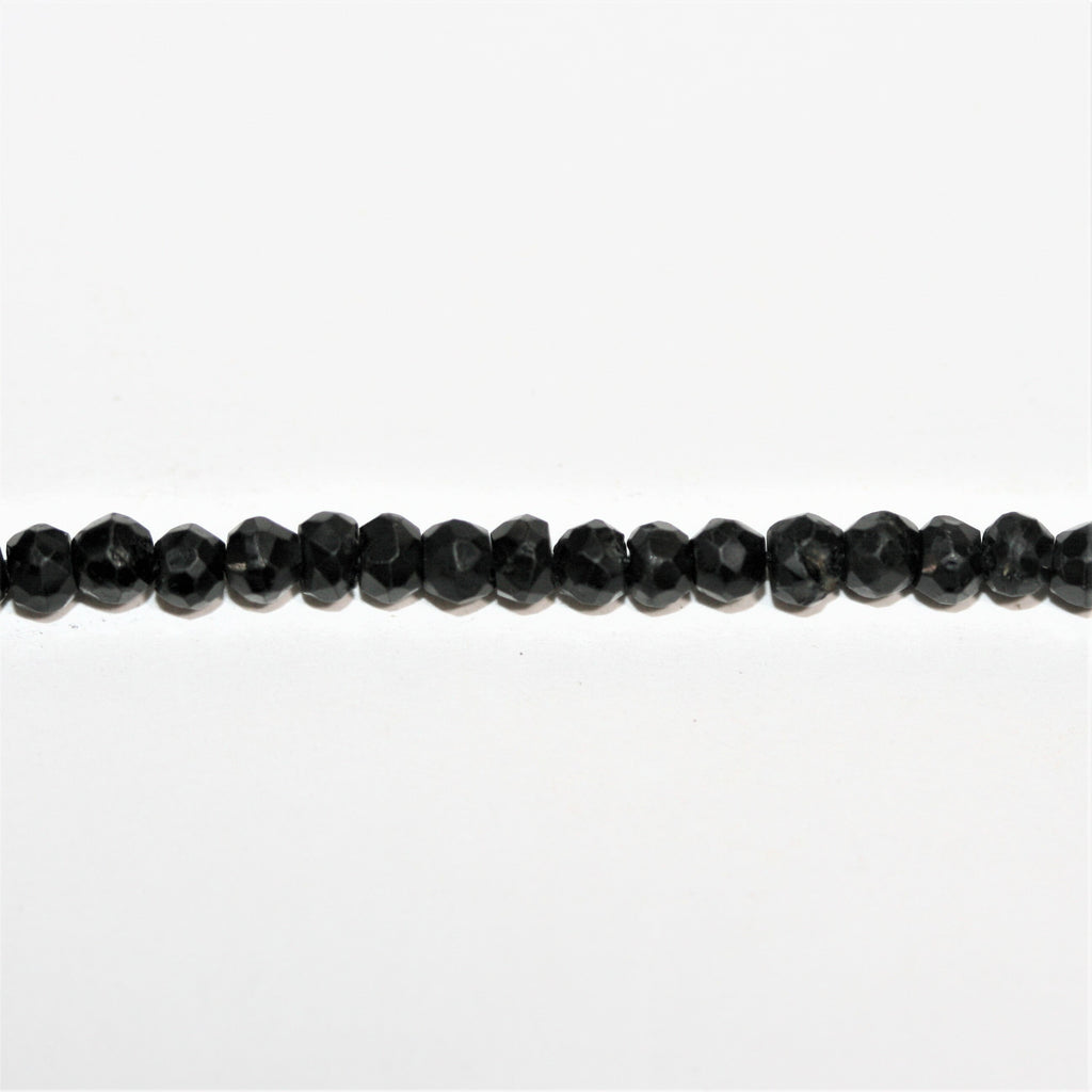 13" St Black Tourmaline Faceted Rondelle Beads 3.5x2.5mm.- Strand 34cm.