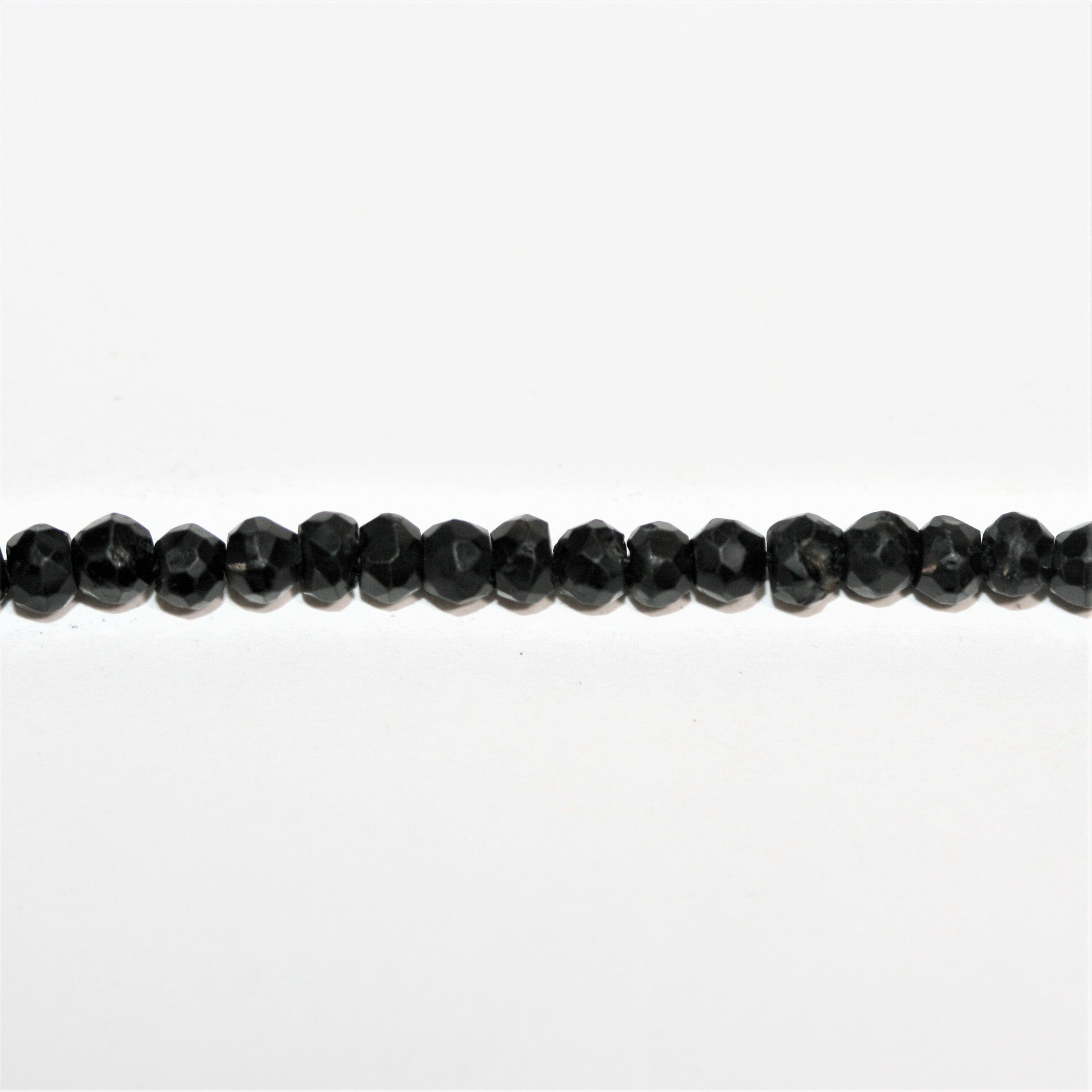 13" St Black Tourmaline Faceted Rondelle Beads 3.5x2.5mm.- Strand 34cm.