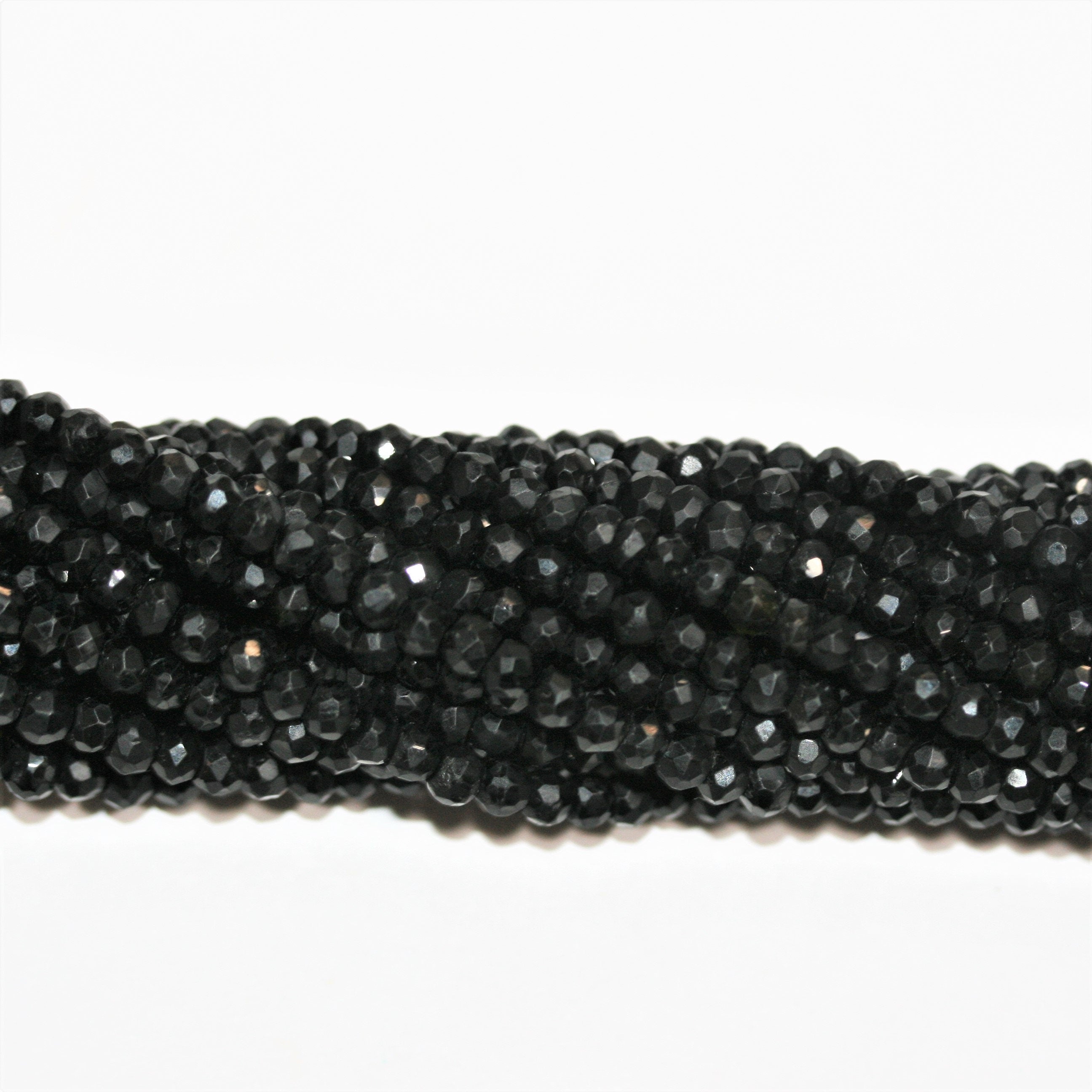 13" St Black Tourmaline Faceted Rondelle Beads 3.5x2.5mm.- Strand 34cm.