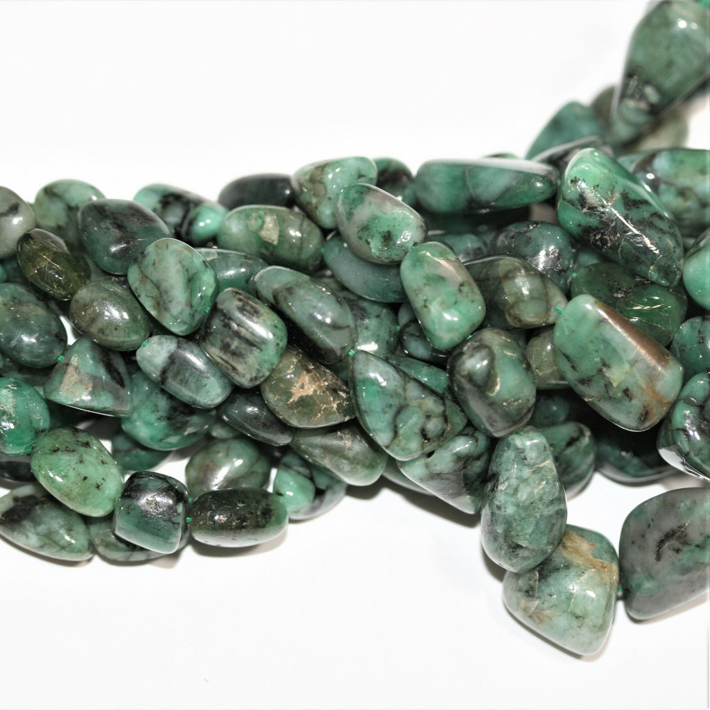 16" St Emerald Graduated Smooth Nugget Beads 10x8- 22x15mm. Approx.- Strand 40cm. - Hard Gems
