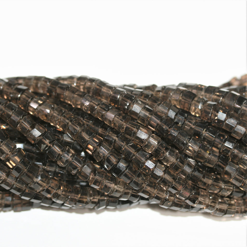 Perles de quartz fumé facettées de 14 pouces (6 x 4 mm). Longueur approximative du fil : 33 cm.