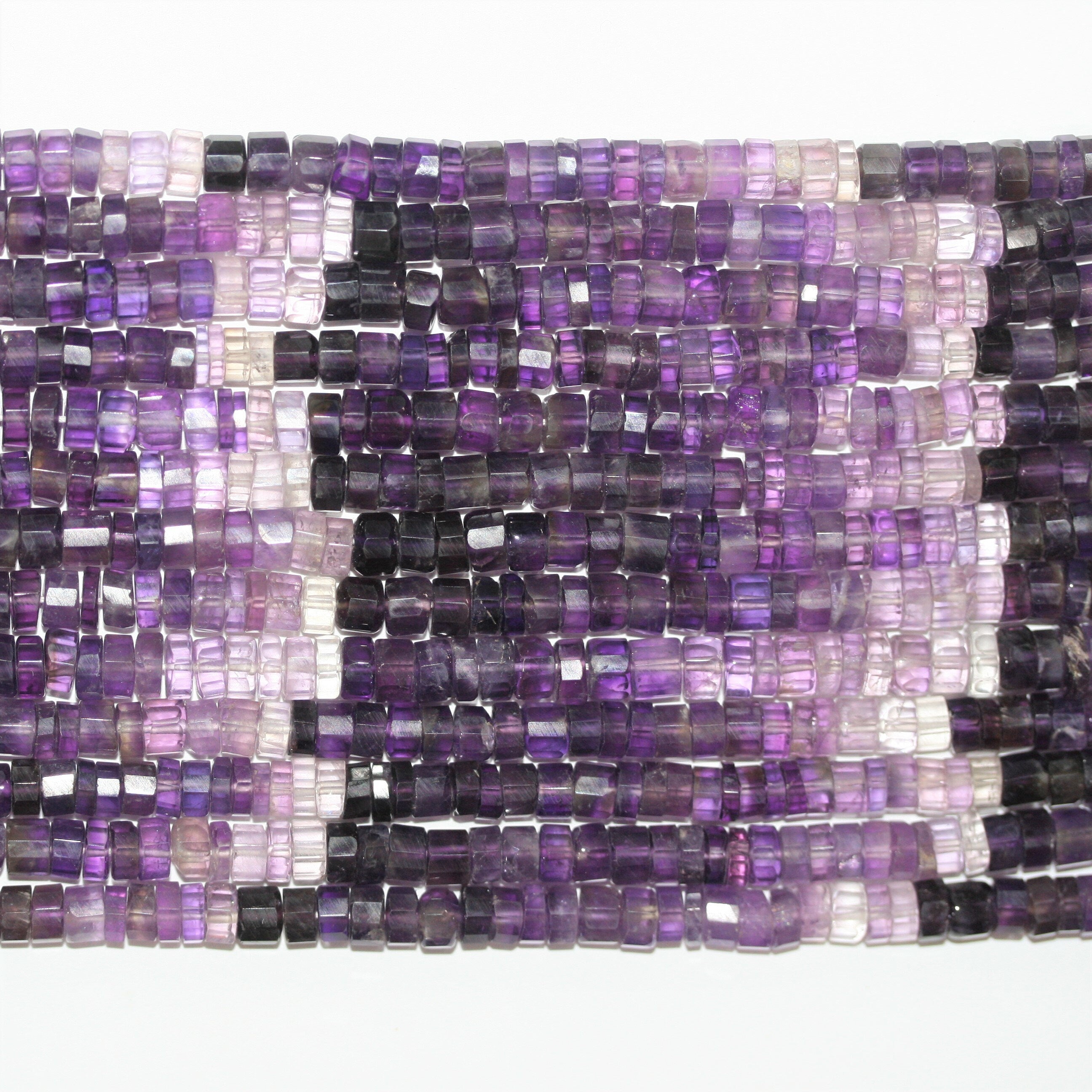 13" St Amethyst Faceted Disc Beads 5x3mm. Approx.- Strand 34cm.
