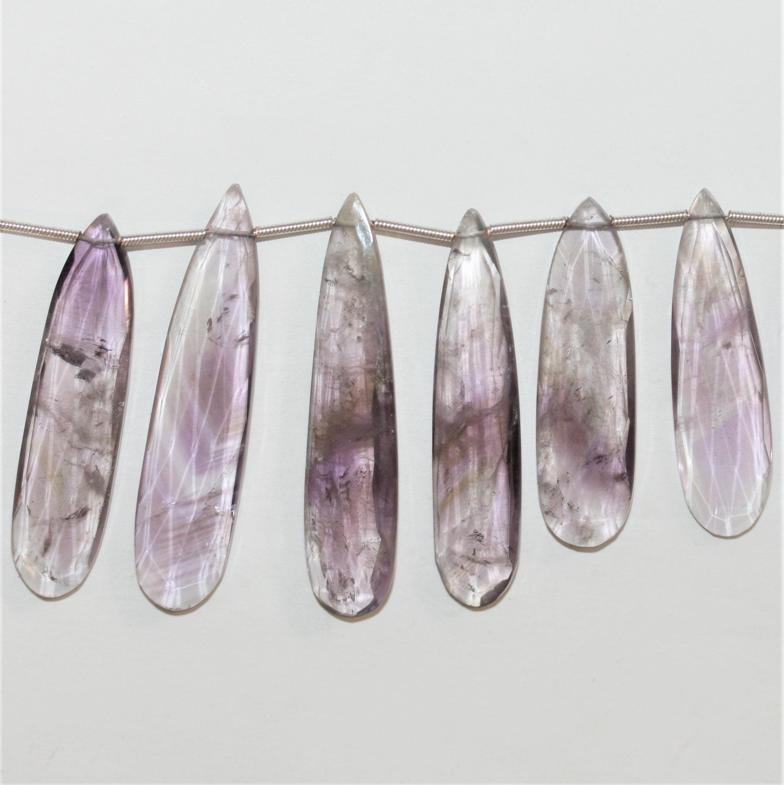 8" St Amethyst Graduated Faceted Drop Beads 34x9.5- 45x12mm. Approx.- Strand 20cm. - Hard Gems
