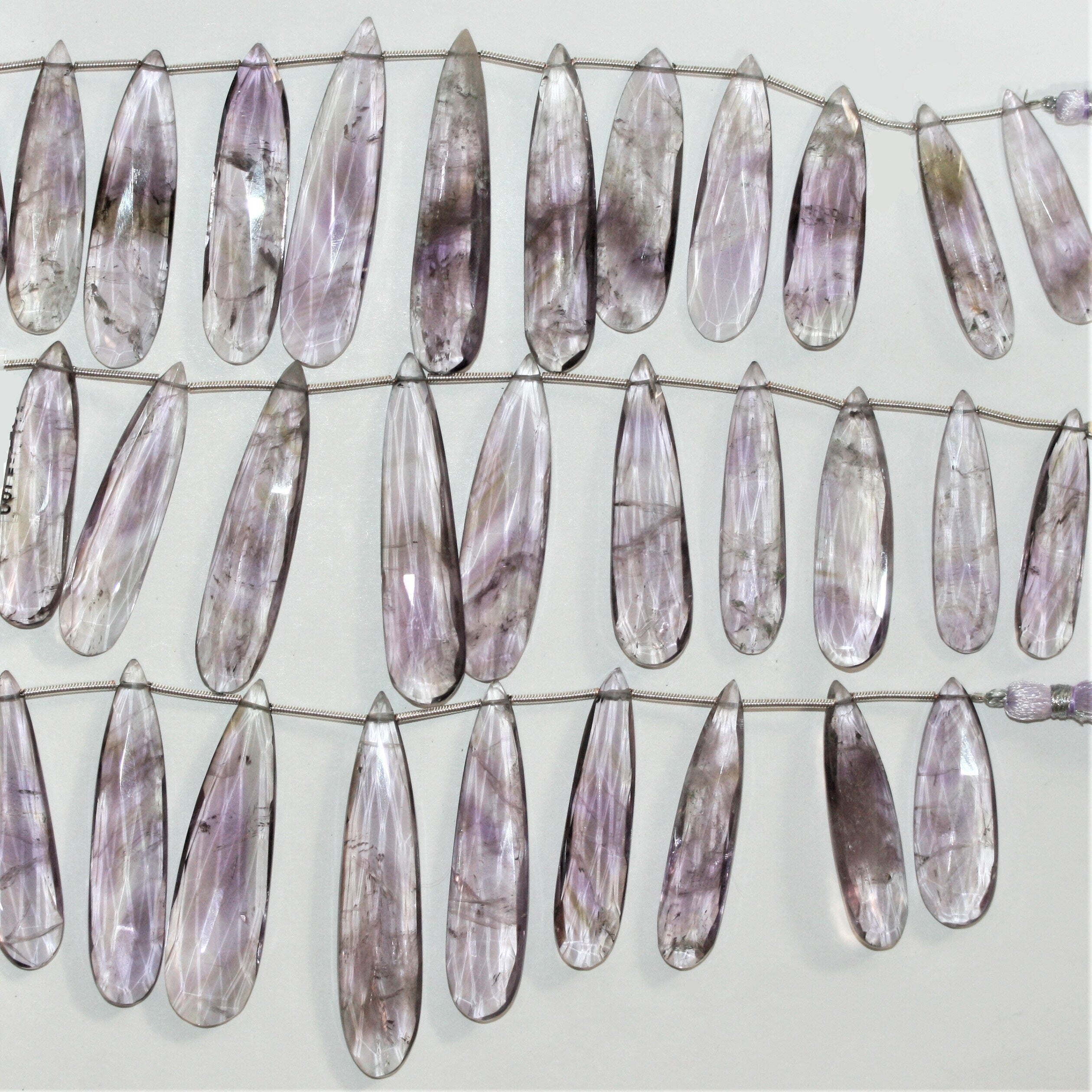 8" St Amethyst Graduated Faceted Drop Beads 34x9.5- 45x12mm. Approx.- Strand 20cm. - Hard Gems