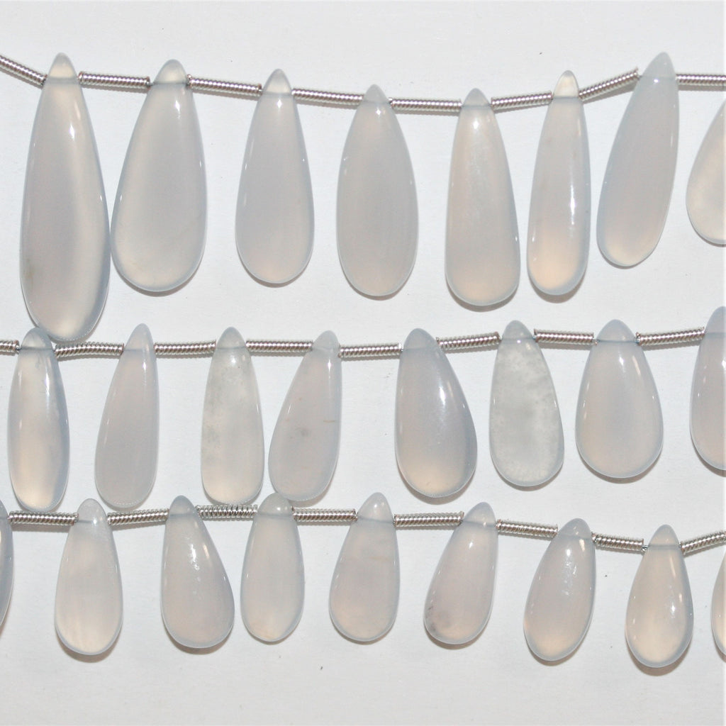 8" St Chalcedony Graduated Smooth Drop Beads 13x7.5- 29x9mm. Approx.- Strand 20cm. - Hard Gems