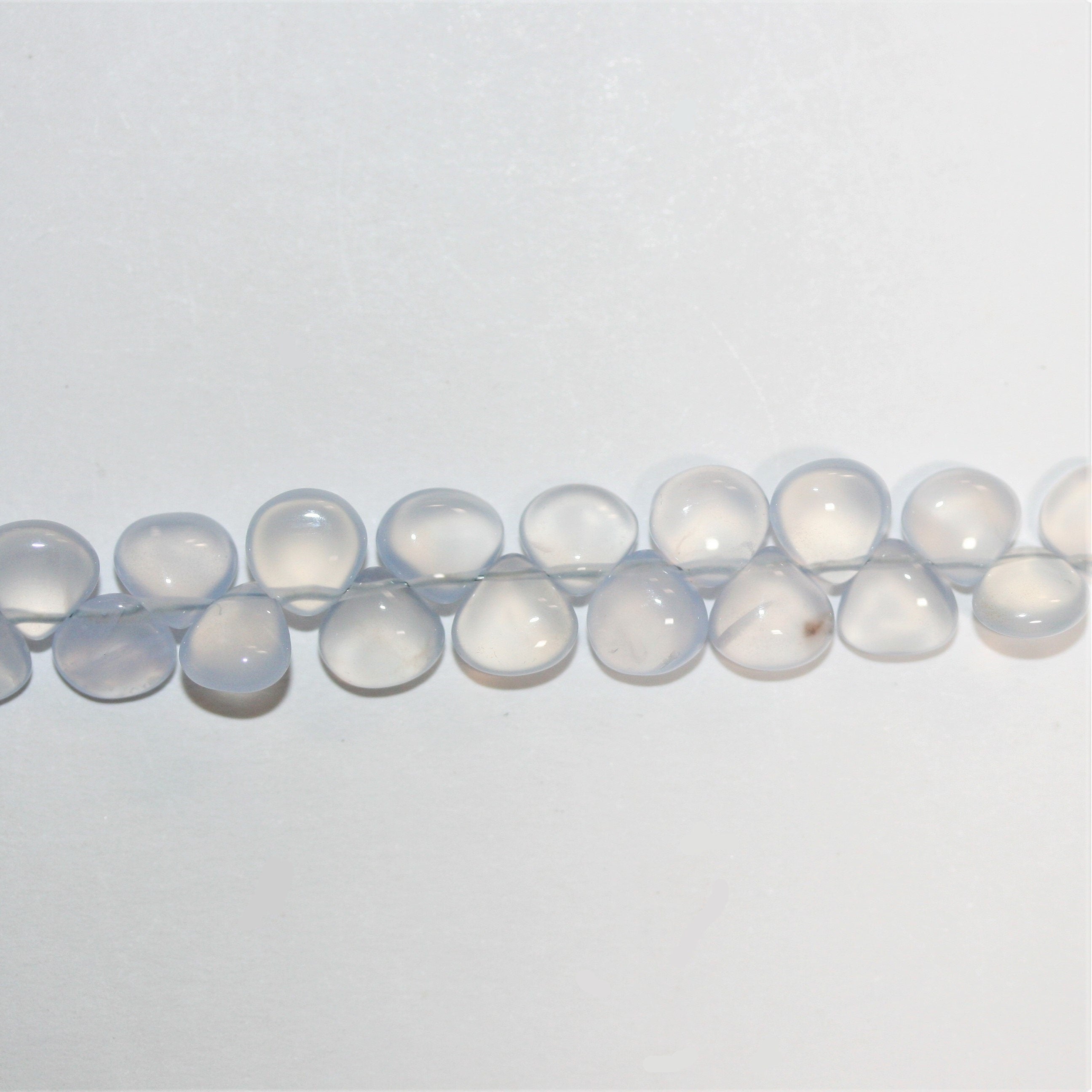 8" St Chalcedony Smooth Drop Beads 6-7mm.- Strand 20cm. - Hard Gems