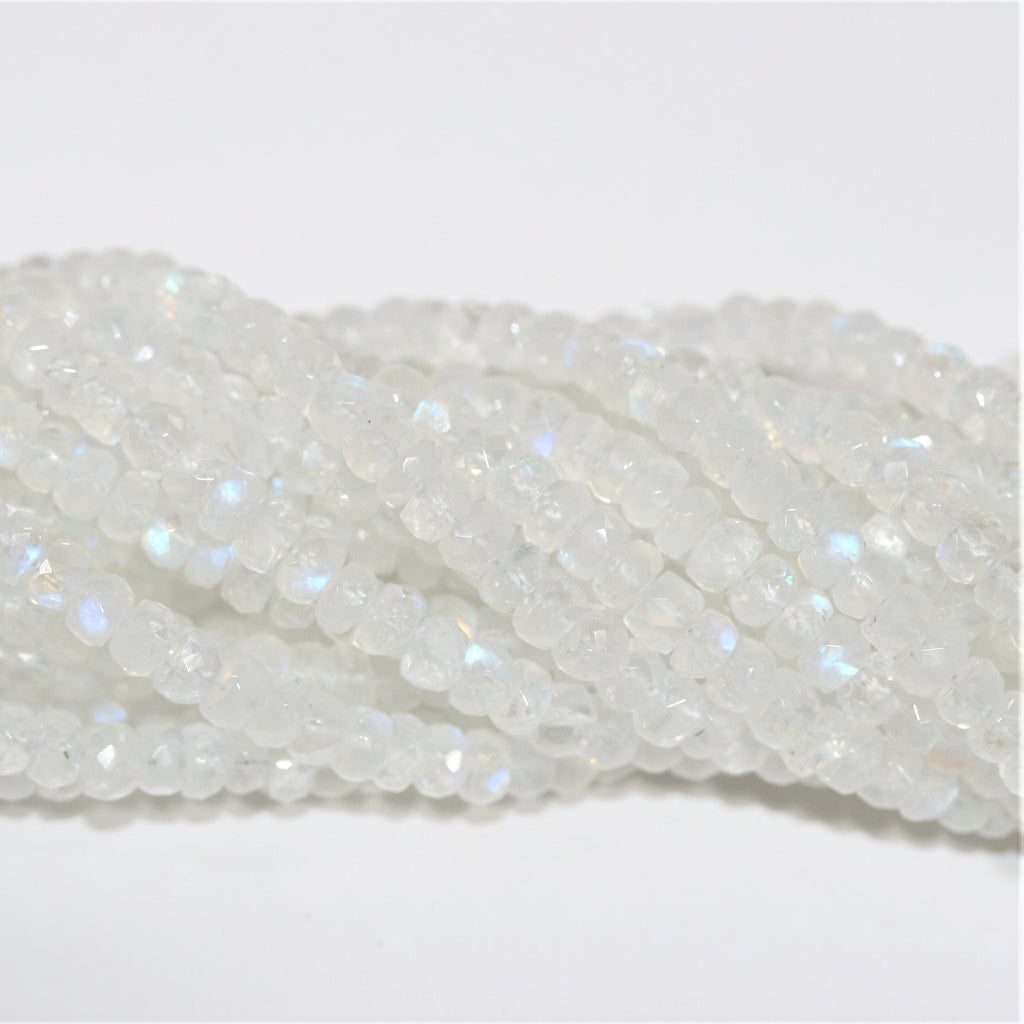 Cuentas redondas facetadas de piedra lunar de 16" de St. 5 x 3 mm - Hilo de 42 cm.