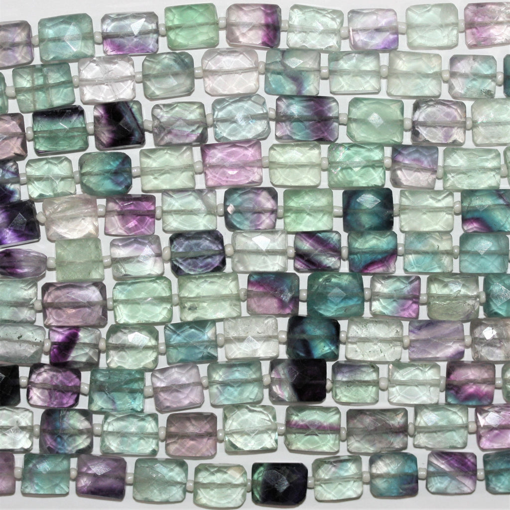 Cuentas rectangulares facetadas de fluorita de 8" de St. 11 x 8 mm. Aprox. - Hilo de 20 cm.