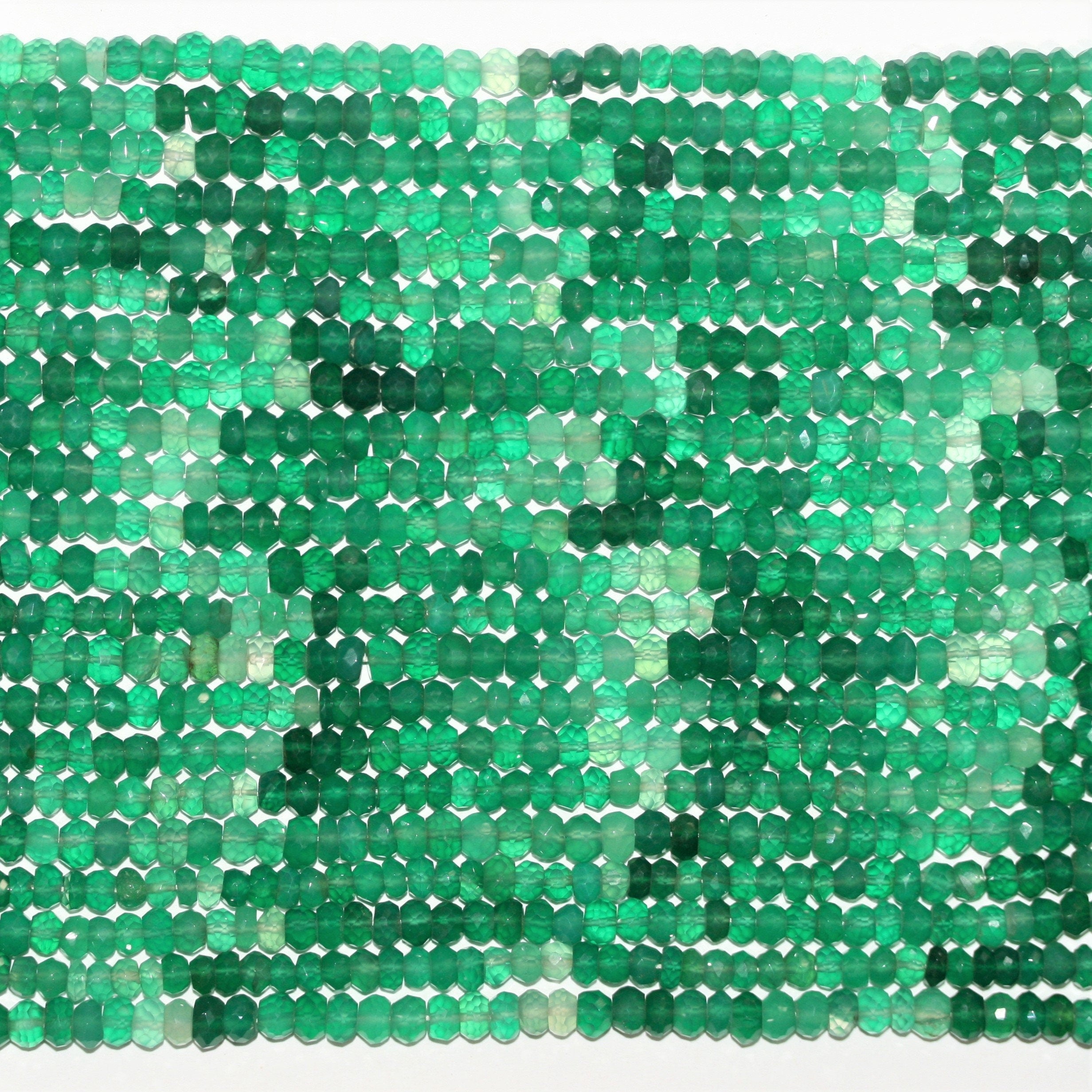 13" St Green Onyx Faceted Rondelle Beads 5x3mm.- Strand 33cm.