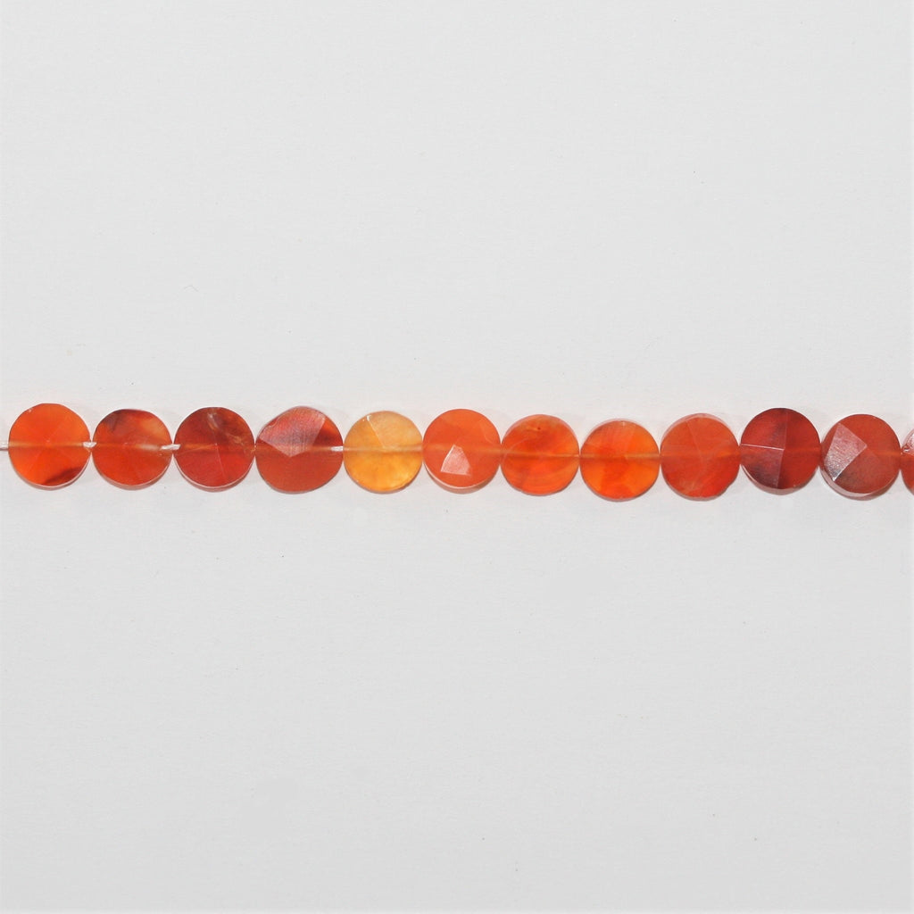 13" St Carnelian Faceted Coin Beads 7mm. Approx.- Strand 33cm.