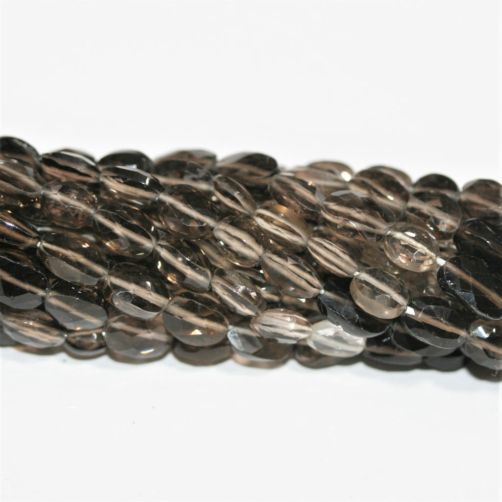 Perles ovales à facettes en quartz fumé St de 14 pouces (8 x 5 mm). Longueur approximative du brin : 36 cm.