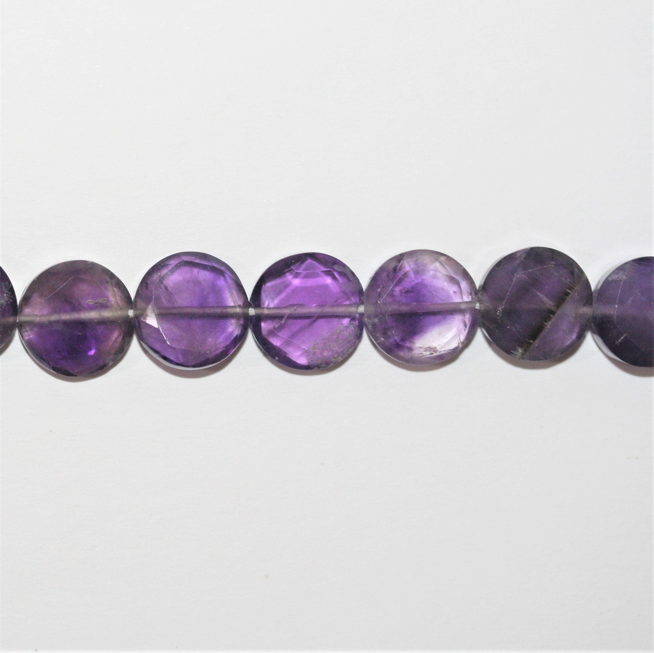 13" St Amethyst Faceted Coin Beads 8-10mm.- Strand 33cm.