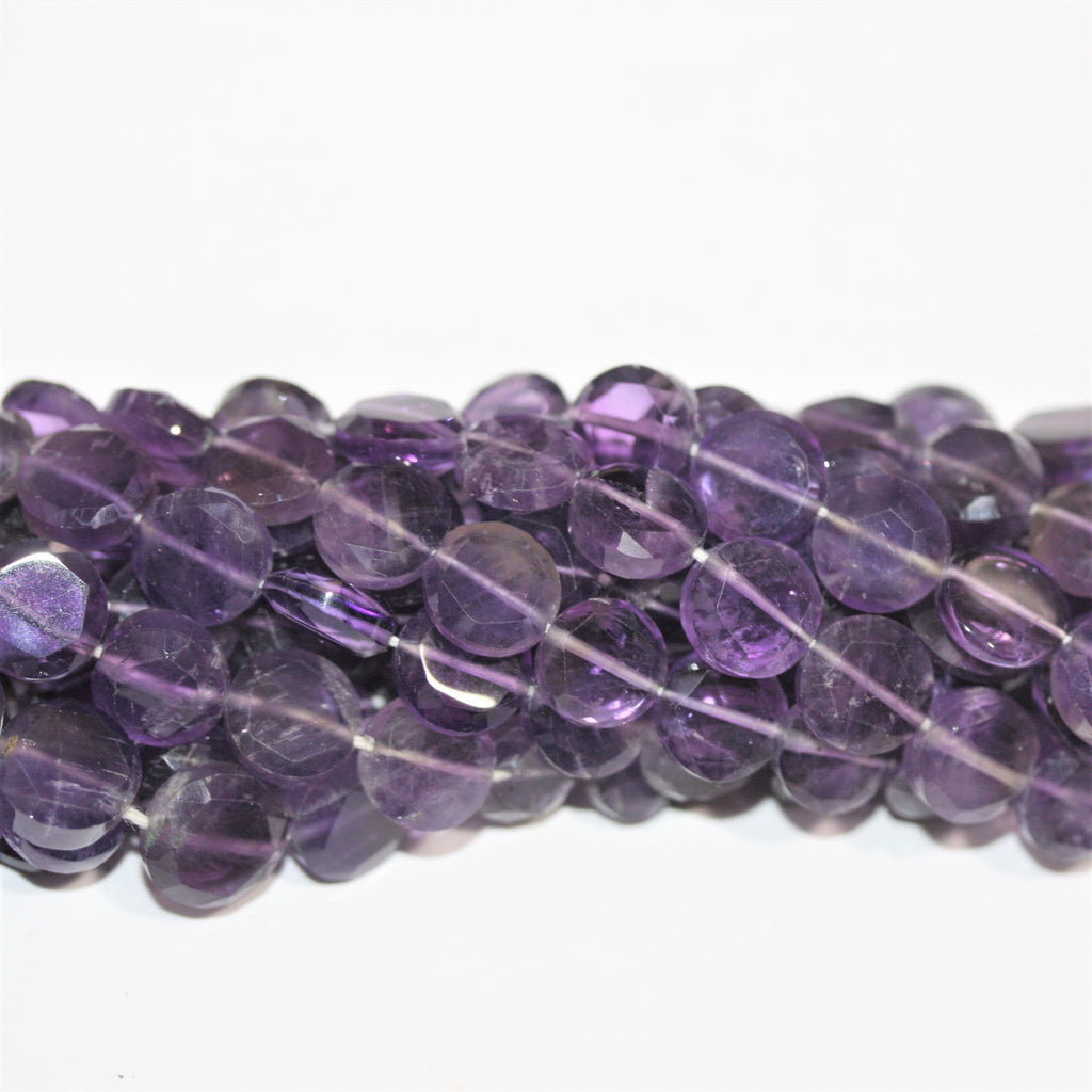 13" St Amethyst Faceted Coin Beads 8-10mm.- Strand 33cm.