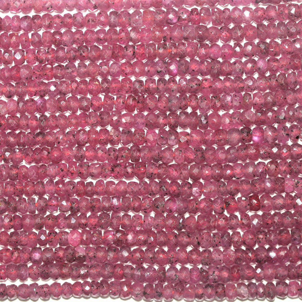 Cuentas redondas facetadas graduadas de rubí St. de 17", 2,5 x 1,5 - 3,5 x 2,5 mm, tira de 44 cm.