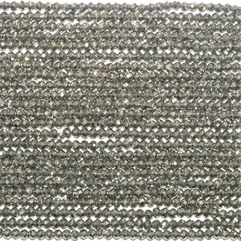12" St Natural Pyrite Faceted Rondelle Beads 2.5x1.5mm.- Strand 32cm.
