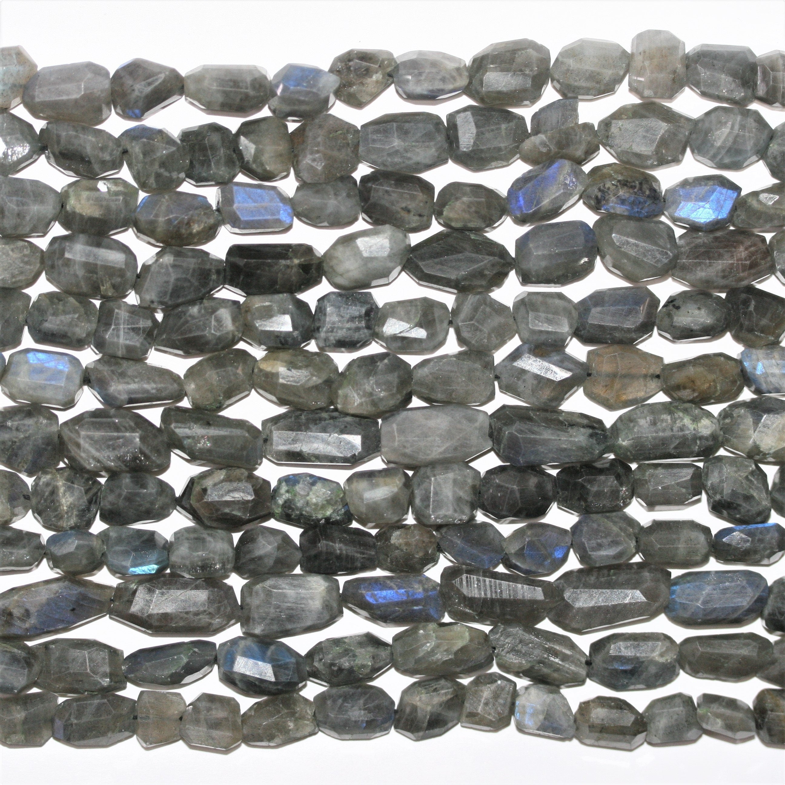 13" St Labradorite Faceted Nugget Beads 9- 15mm. Approx.- Strand 34cm.
