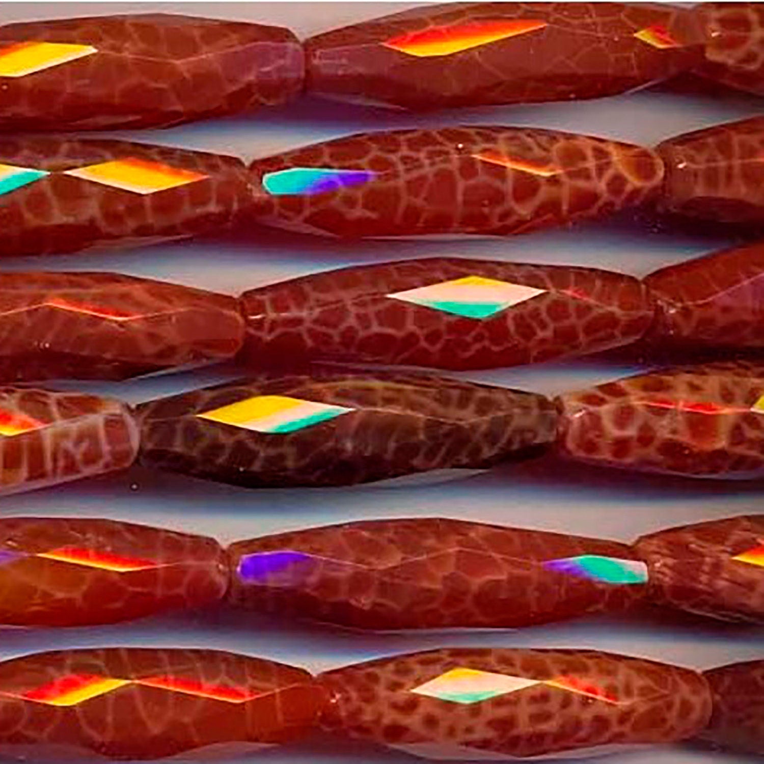 Cuentas de ágata de fuego facetadas de 40 x 10 mm (16") - Hilo de 40 cm