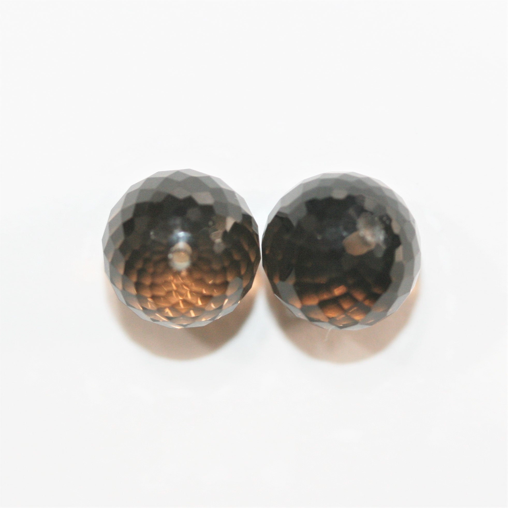 Quartz fumé demi-percé et facetté rond 10 mm - 2 pièces