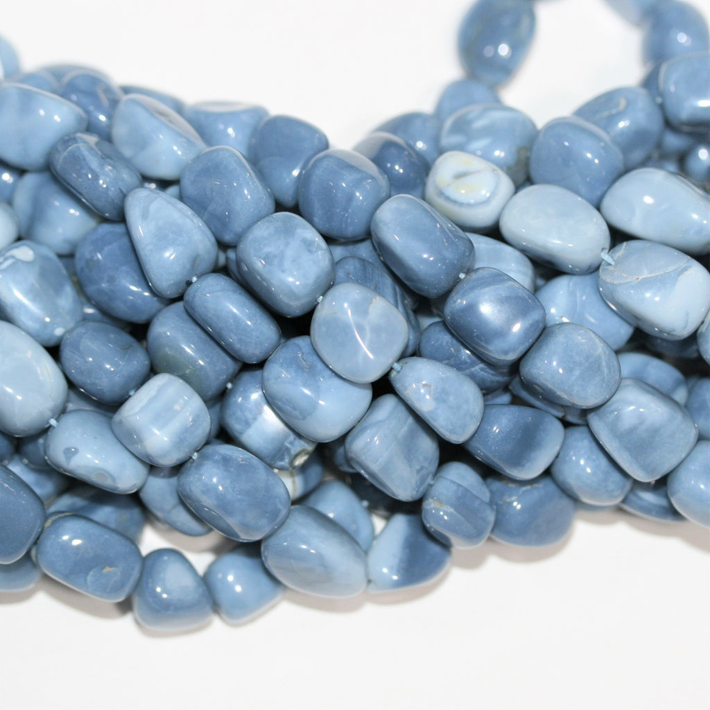 Cuentas de pepitas lisas de ópalo azul St. de 16", 12-14 mm. Aprox. - Hilo de 40 cm.