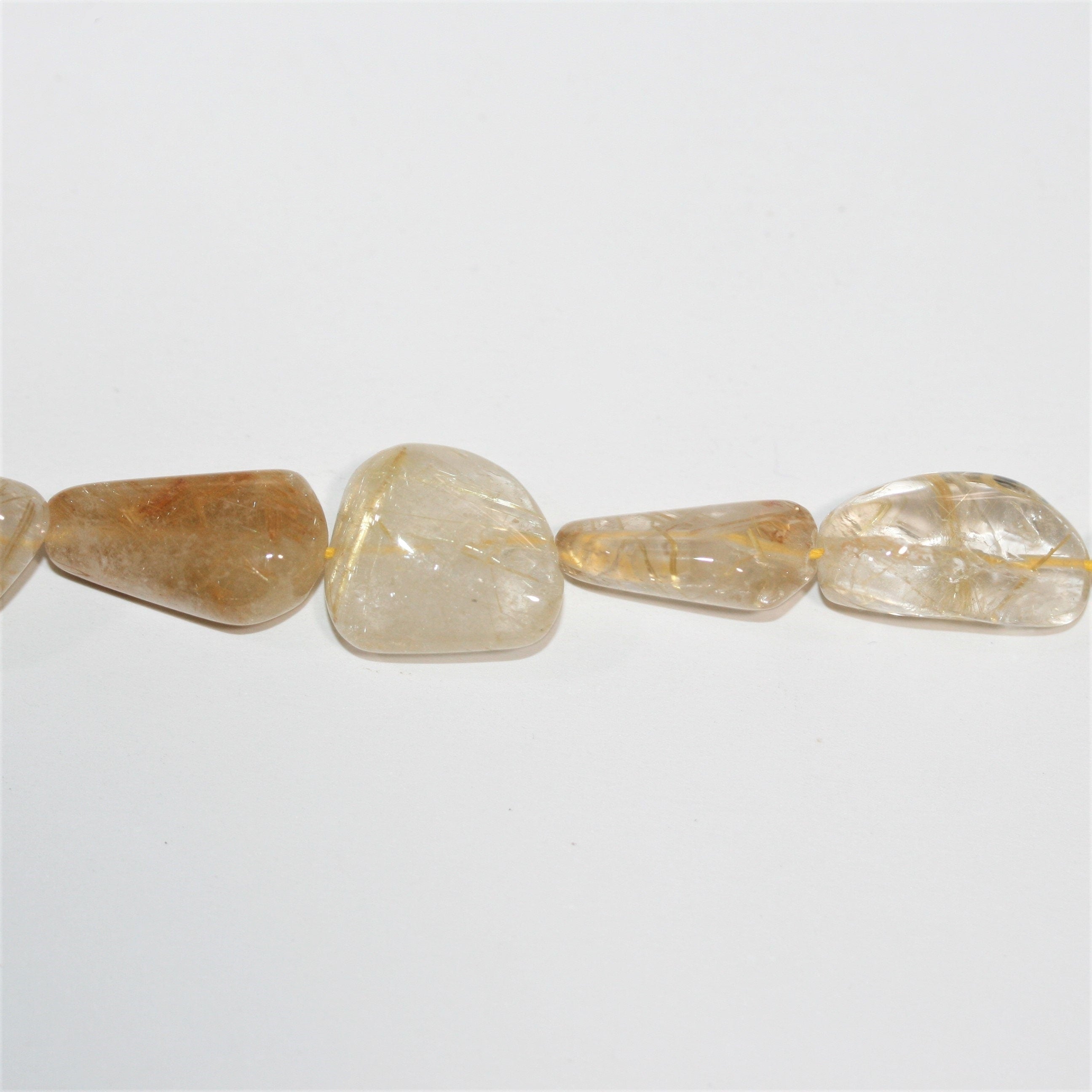 13" St Rutilated Quartz Smooth Nugget Beads 10-20mm. Approx.- Strand 33cm.