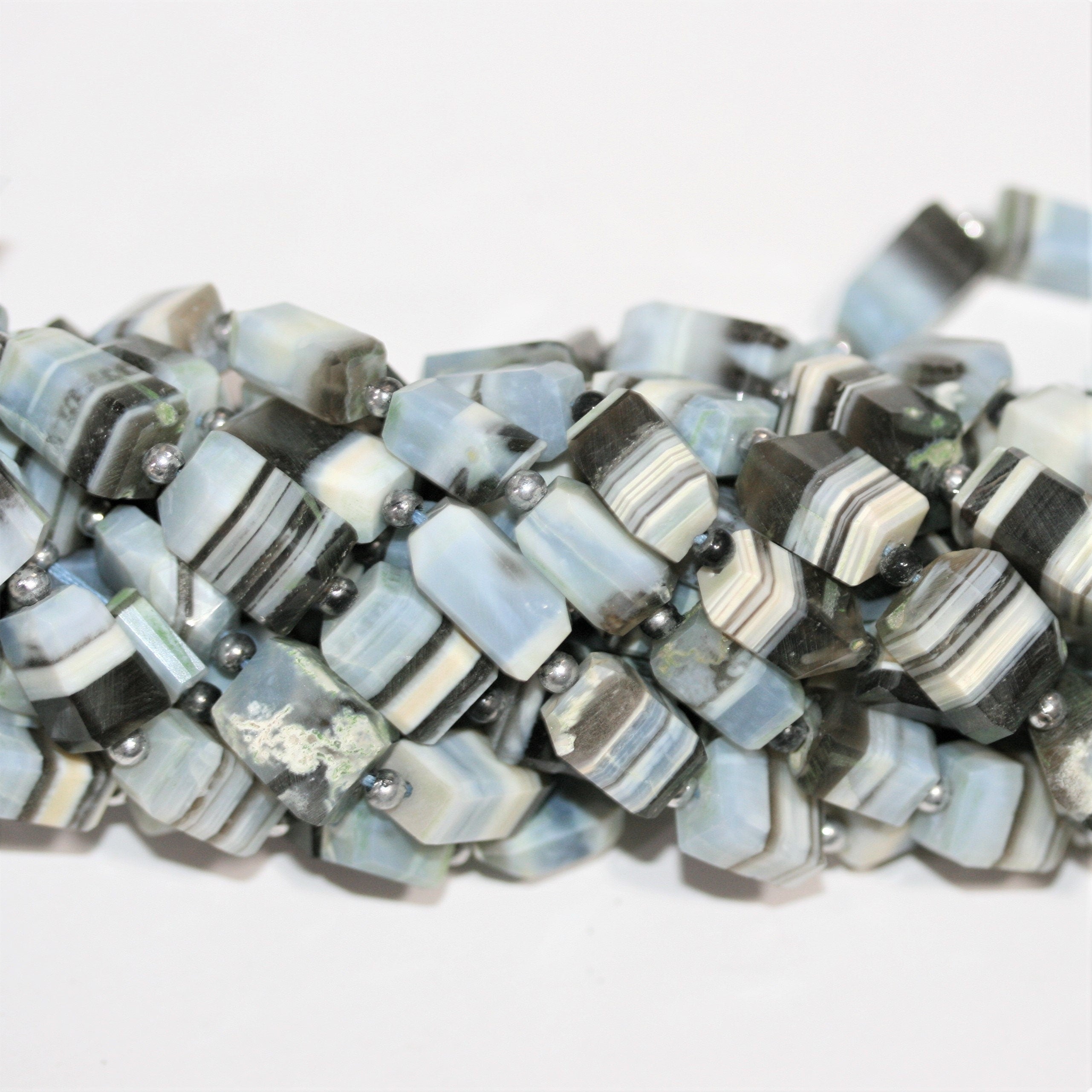 10" St Blue Opal Faceted Rectangle Beads  11x6-14x8mm. Approx.- Strand 26cm.