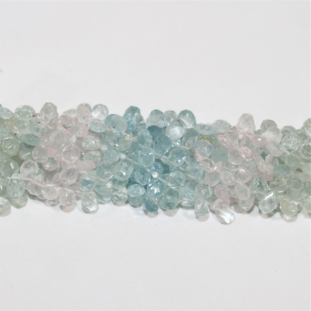 Perles en forme de goutte à facettes en multibéryl de 8 pouces, 7 x 5 mm - Fil de 20 cm.