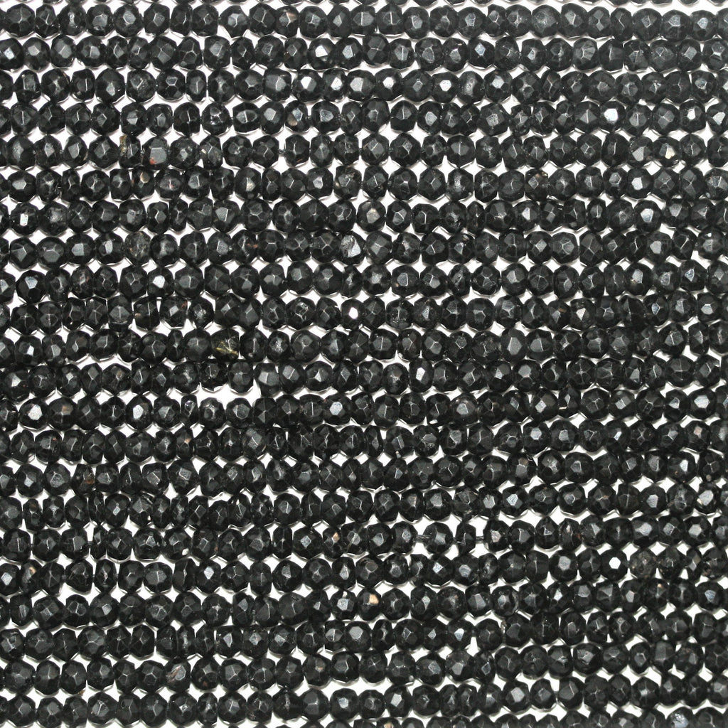 13" St Black Tourmaline Faceted Rondelle Beads 3.5x2.5mm.- Strand 34cm.