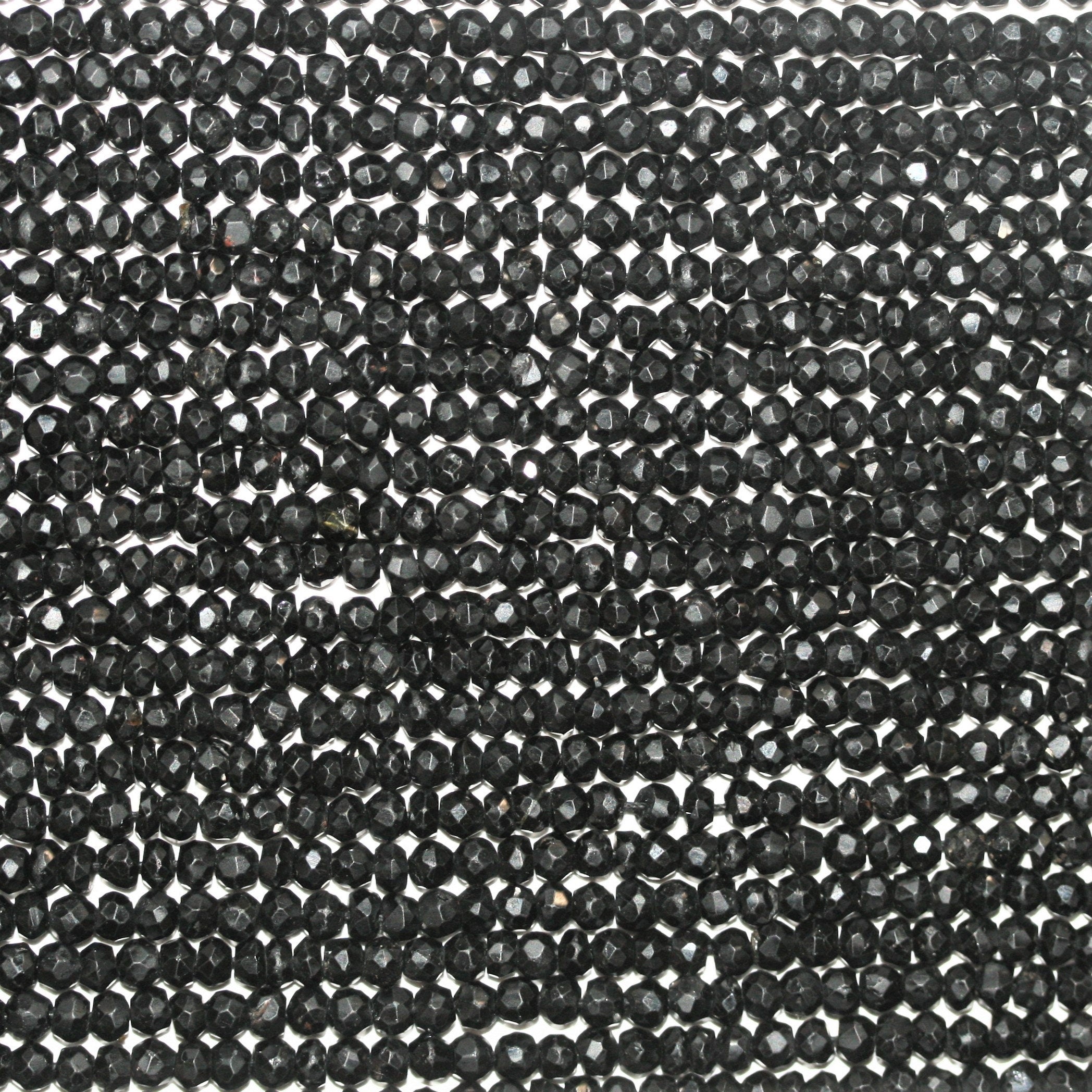 13" St Black Tourmaline Faceted Rondelle Beads 3.5x2.5mm.- Strand 34cm.