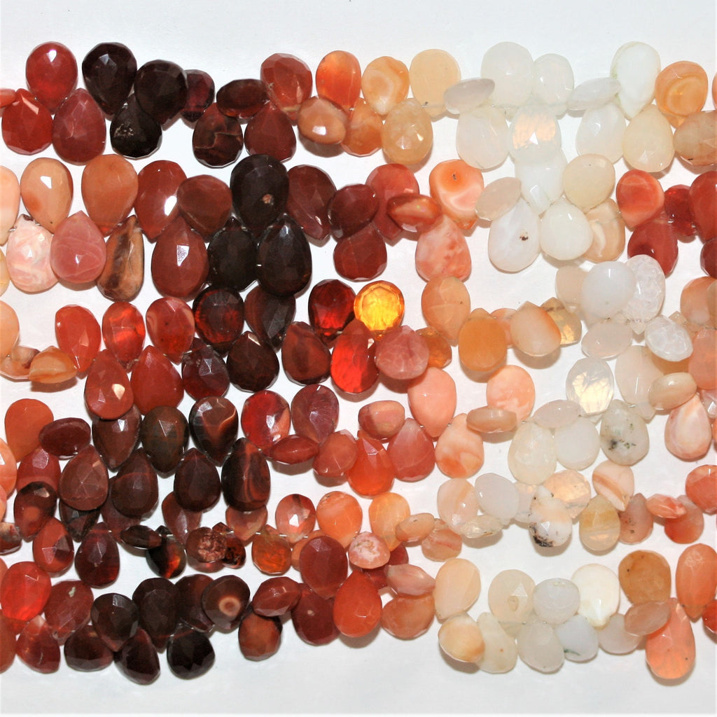 8" St Fire Opal Faceted Drop Beads 9x6mm. Approx.- Strand 20cm. - Hard Gems