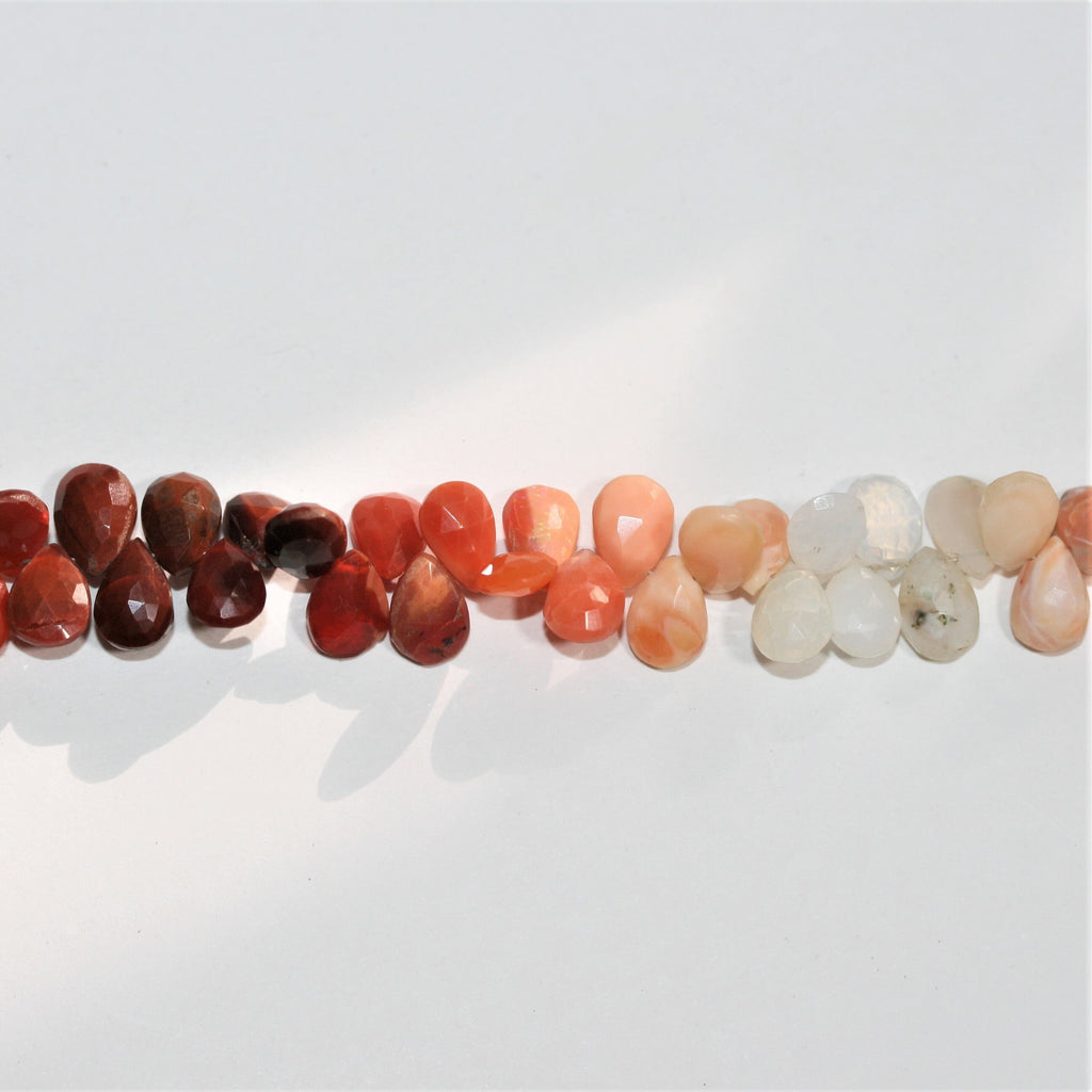 8" St Fire Opal Faceted Drop Beads 9x6mm. Approx.- Strand 20cm. - Hard Gems