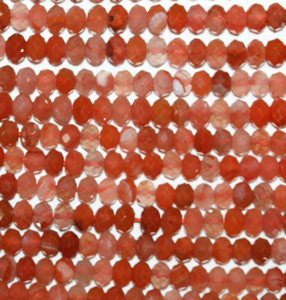 Cuentas redondas facetadas de ágata naranja de 40 cm (16"), 6 x 4 mm (tira de 40 cm)