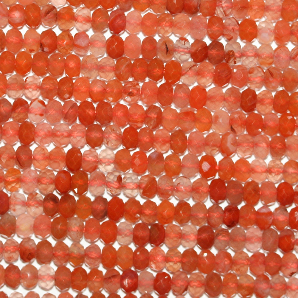 Cuentas redondas facetadas de ágata naranja de 40 cm (16"), 4 x 3 mm (tira de 40 cm)