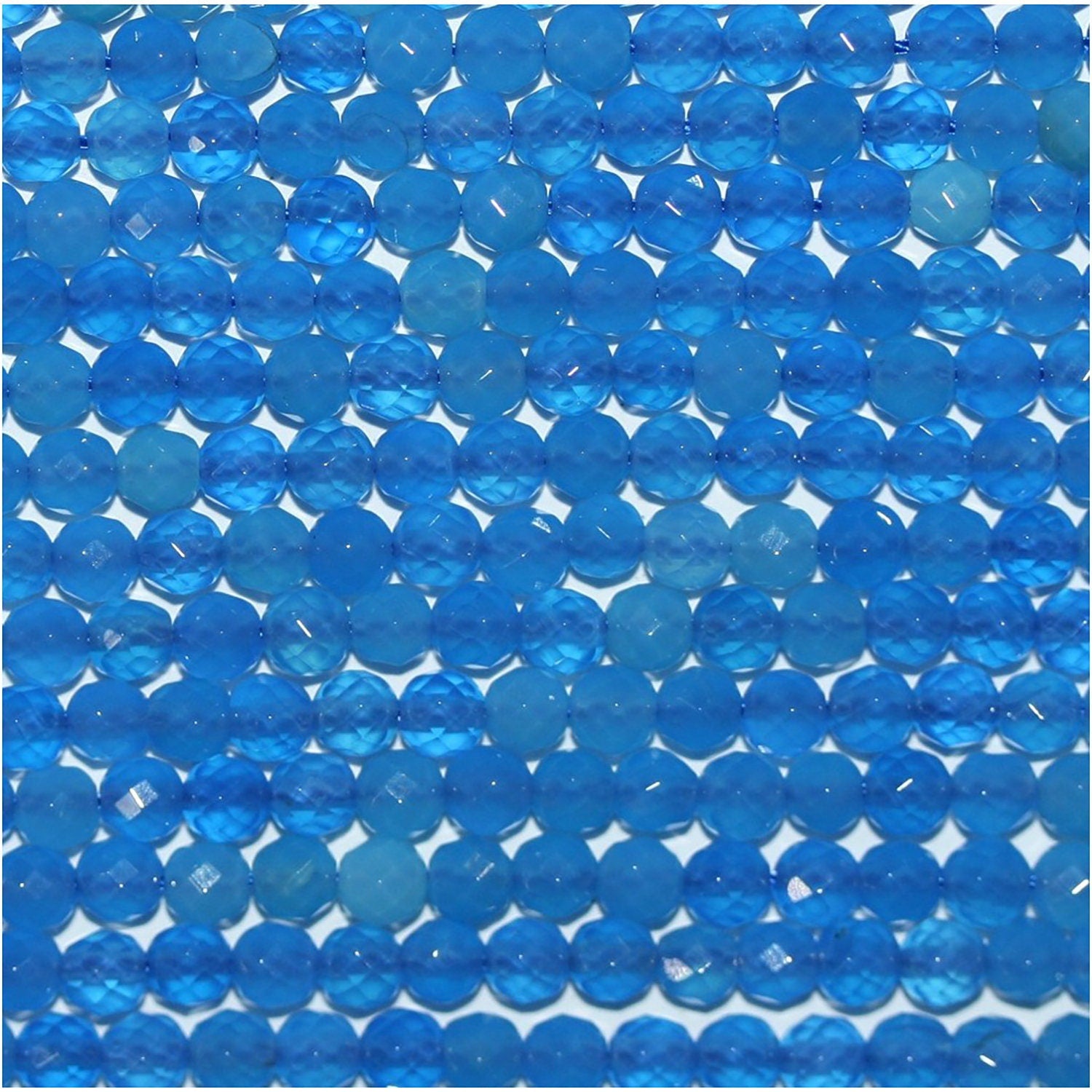 14" St Blue Agate Faceted Round Beads 4mm.-Strand 38cm