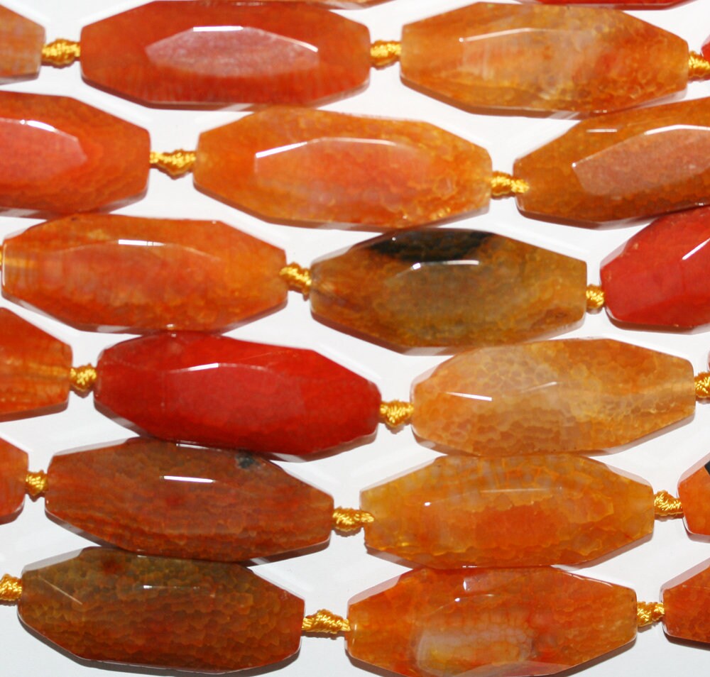 Cuentas de ágata naranja facetadas de 40 x 15 mm (16") - Hilo de 40 cm