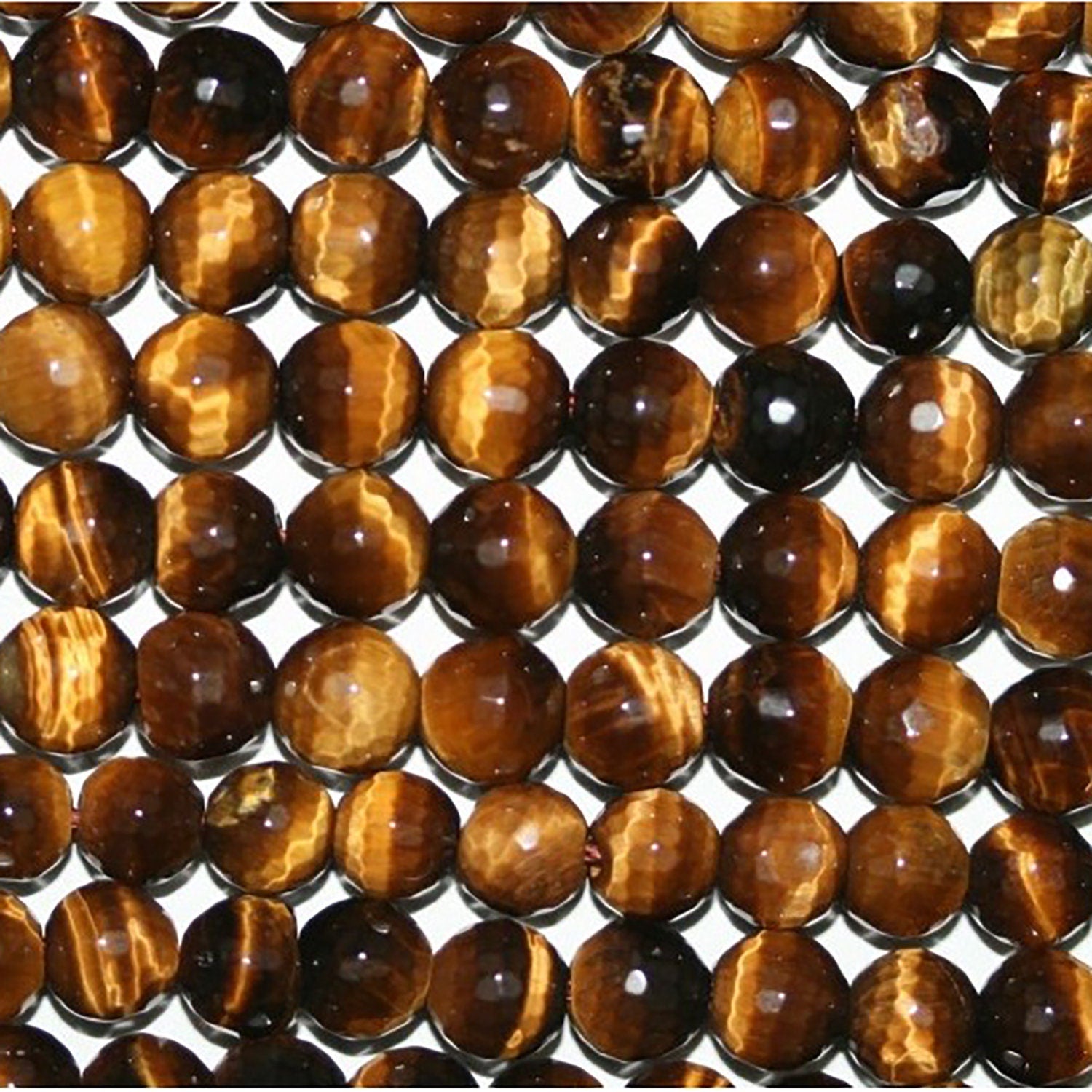 Perles rondes à facettes œil de tigre St de 16 mm - Fil de 39 cm